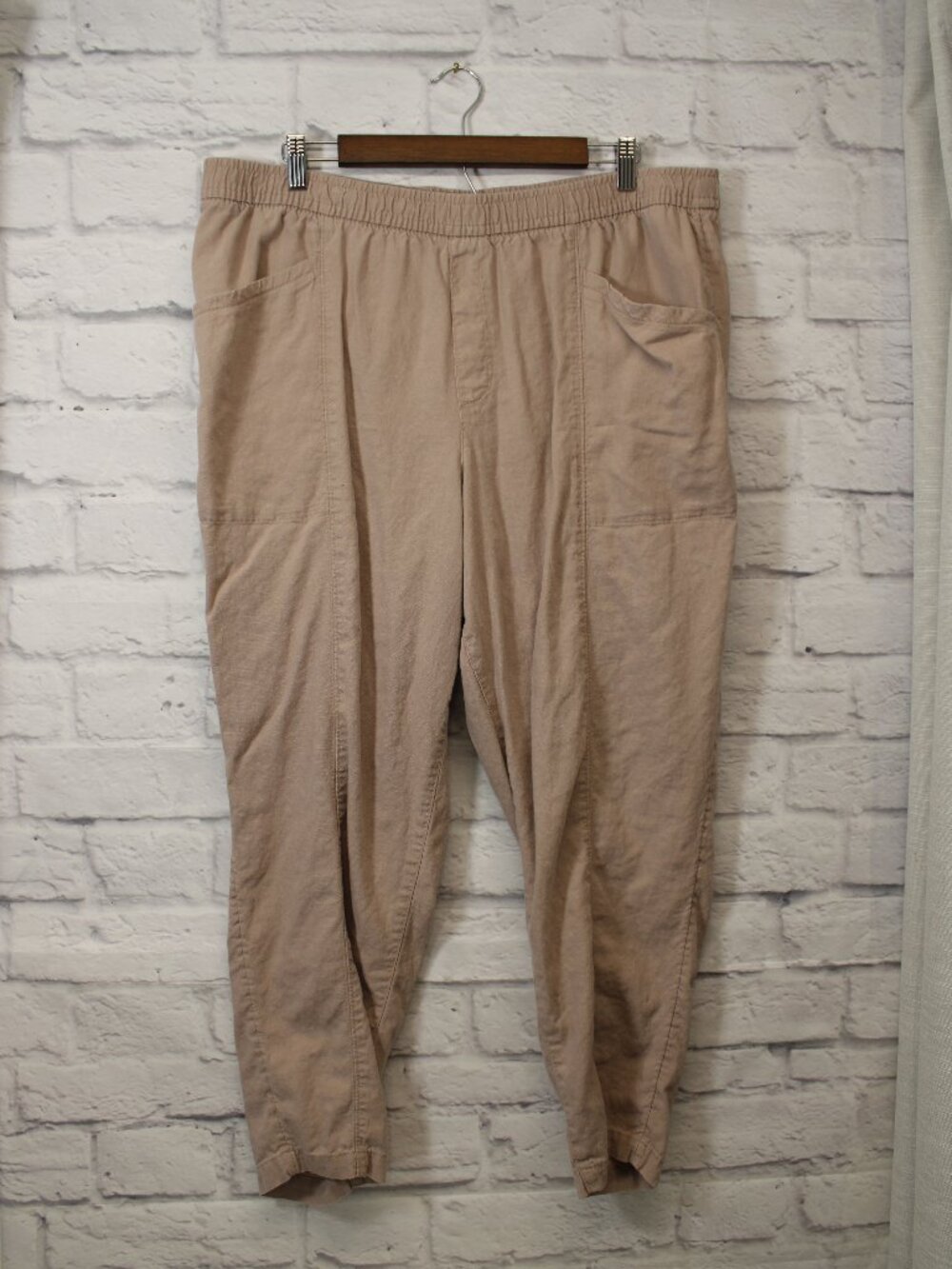 Old Navy XL Light Mauve Tan Linen Blend Pull On Tapered Leg Ankle Pants